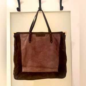Coach large suede tote with crocodile detailing